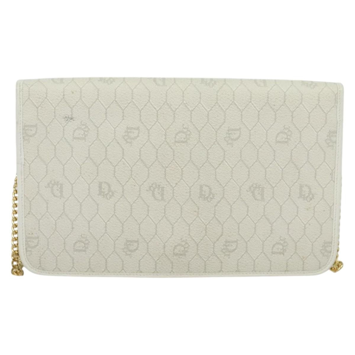 Christian Dior Vintage Honeycomb chain Canvas, WHITE, CANVAS, Handbag