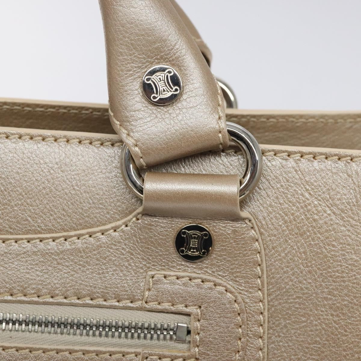 Celine Boogie Satchel Leather, GOLD, LEATHER, Handbag