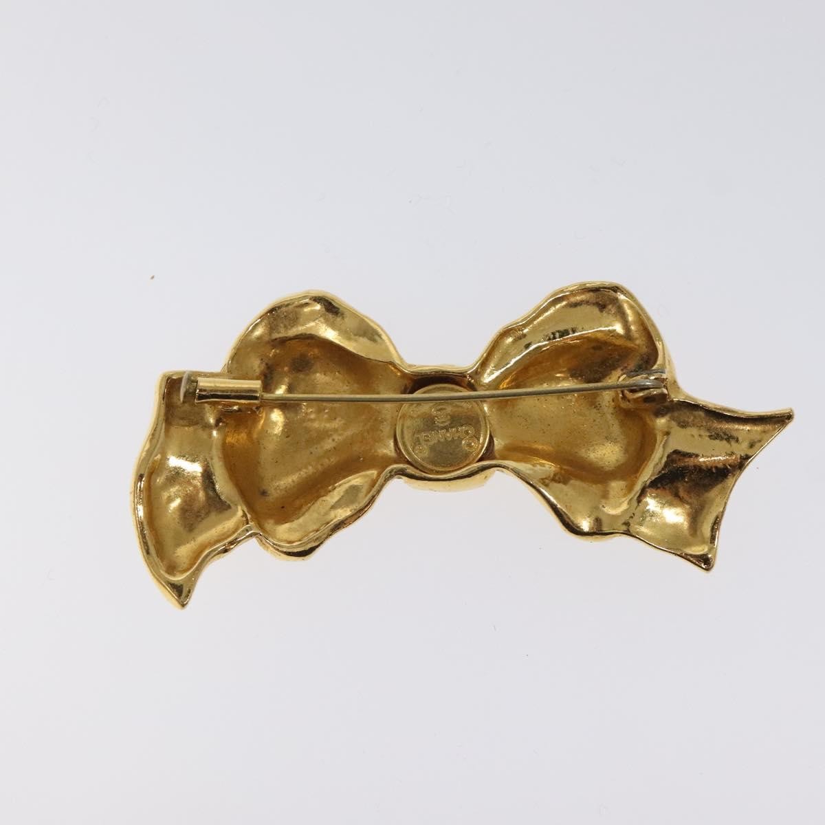 Chanel Vintage CC Bow Brooch Felt with Faux Pearls, GOLD, METAL, Brooch