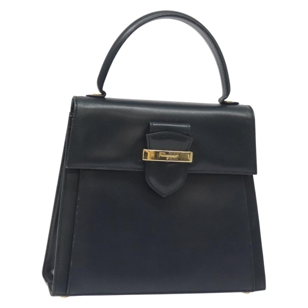 Salvatore Ferragamo Vintage Handbag Leather, BLACK, LEATHER, Handbag