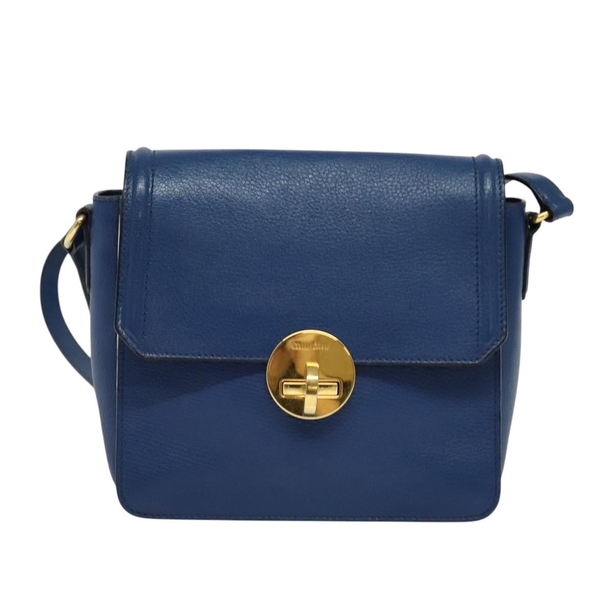 Miu Miu Flap Shoulder Bag Leather, BLUE, LEATHER, Shoulder bag