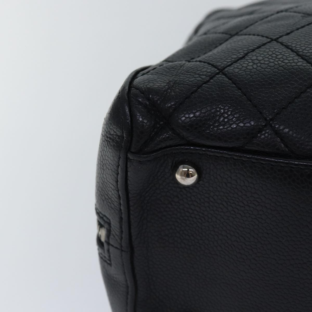 Chanel Vintage CC Zip Around Bowler Bag Quilted Caviar, BLACK, LEATHER, Handbag