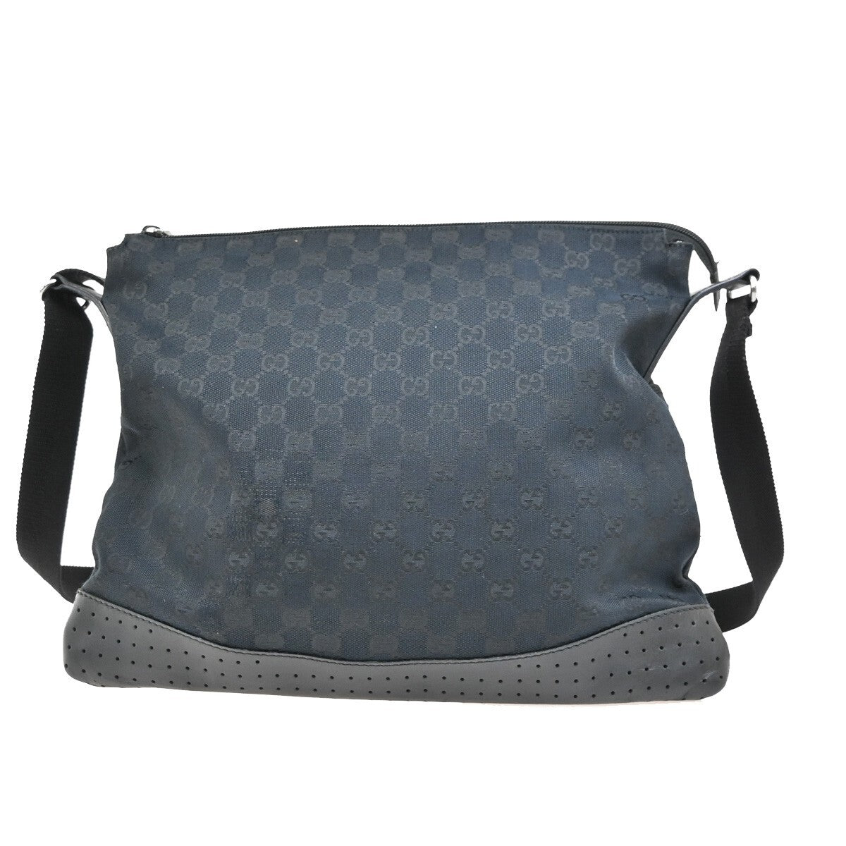Gucci Zip Messenger Bag GG Denim, BLACK, CANVAS, Crossbody bag