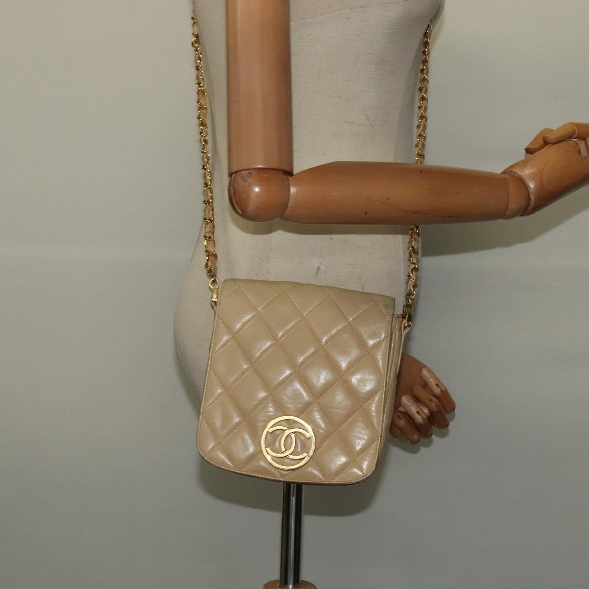 Chanel Vintage CC Chain Flap Bag Quilted Lambskin, Beige, Leather, Shoulder Bag