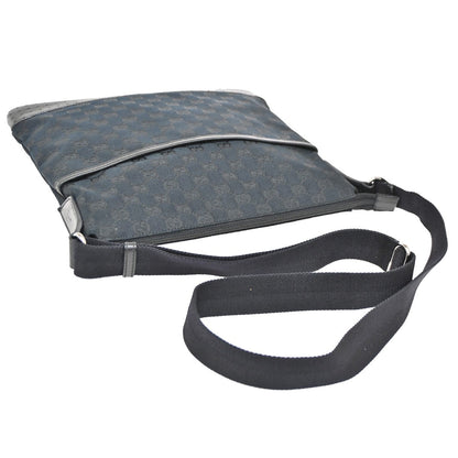 Gucci Zip Messenger Bag GG Canvas with Perforated Leather, BLACK, CANVAS, Shoulder bag