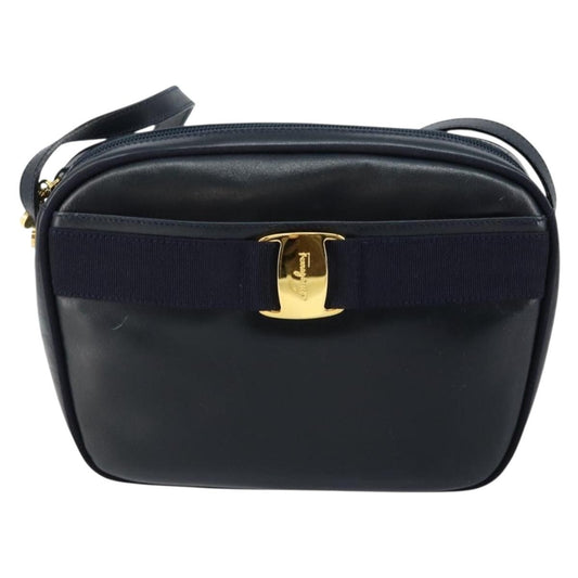 Salvatore Ferragamo Vala Shoulder Bag Leather, NAVY, LEATHER, Shoulder bag