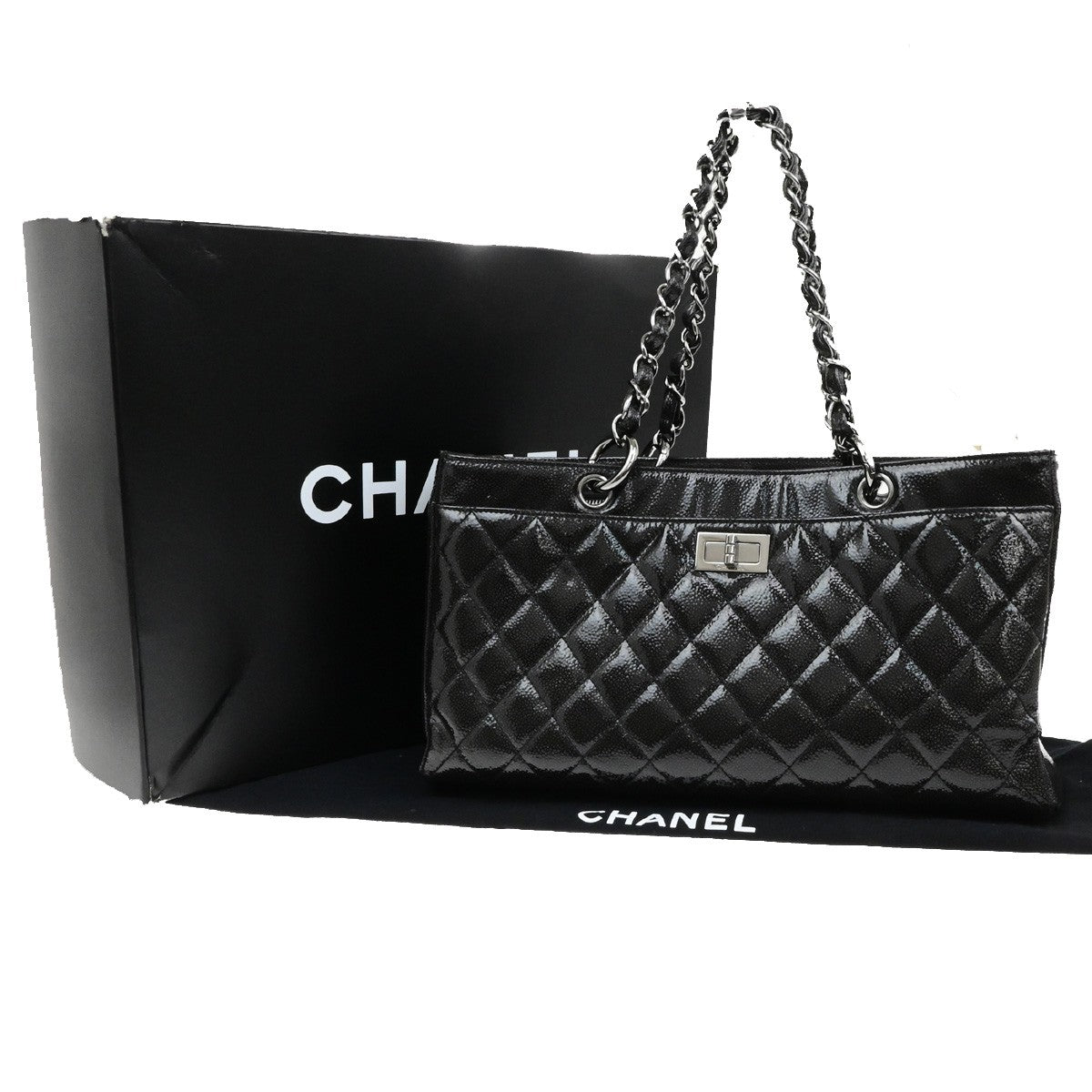 Chanel Reissue 2.55 Tote Quilted Patent, BLACK, PATENT_LEATHER, Tote bag