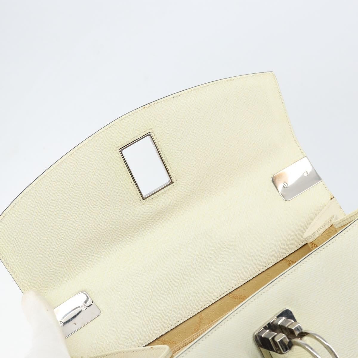 Salvatore Ferragamo Double Gancini Top Handle Bag Saffiano Leather, WHITE, LEATHER, Handbag