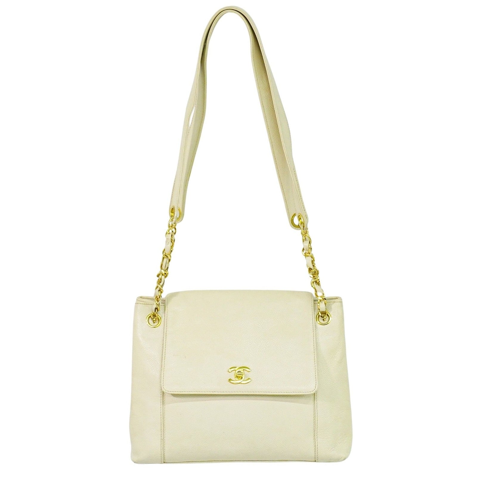 Chanel Vintage Shoulder Bag Leather, ECRU, LEATHER, Shoulder bag