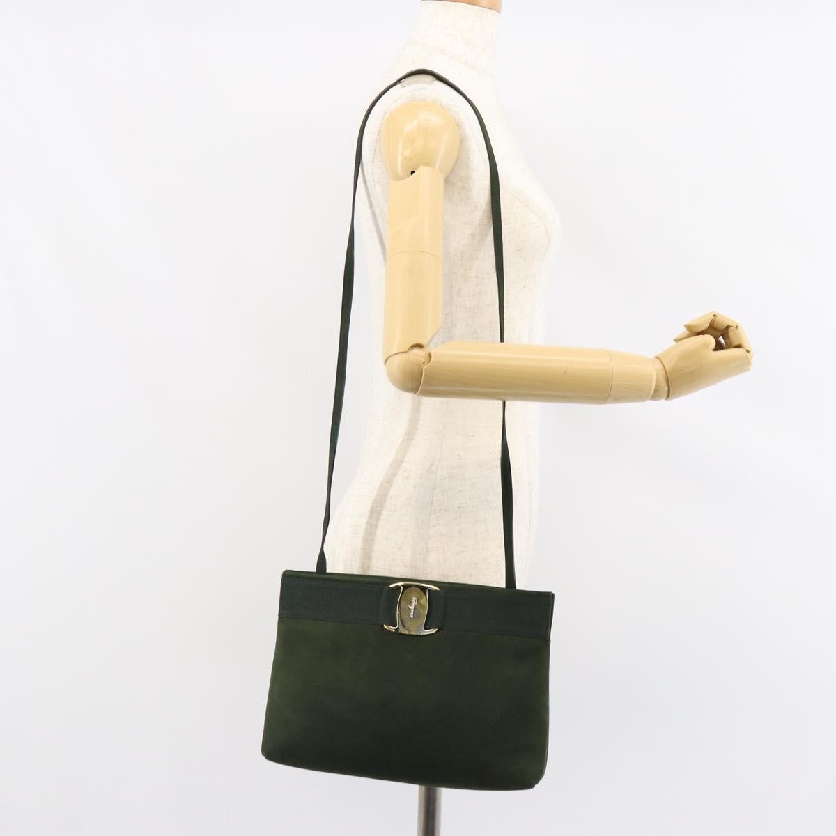 Salvatore Ferragamo Vala Shoulder Bag Suede, KHAKI, SUEDE, Shoulder bag