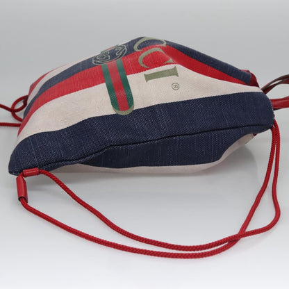 Gucci Logo Drawstring Backpack Striped Canvas, RED, CANVAS, Backpack