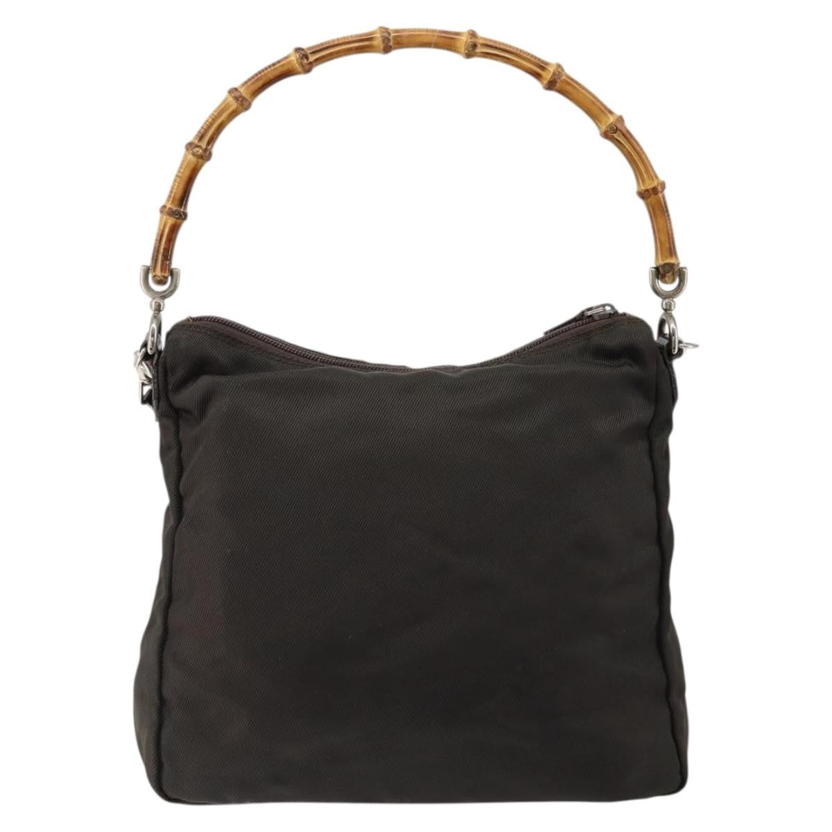 Gucci Vintage Bamboo Handle Bag Nylon, BROWN, NYLON, Handbag