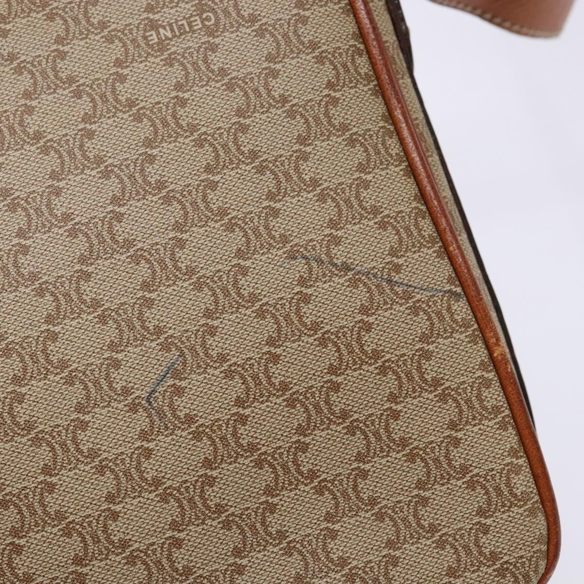 Celine Vintage Macadam Shoulder Bag Canvas and Leather, BEIGE, CANVAS, Shoulder bag