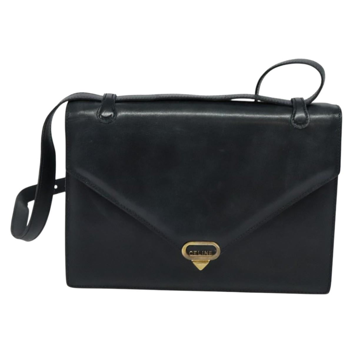 Celine Envelope Shoulder Bag Leather, NAVY, LEATHER, Shoulder bag