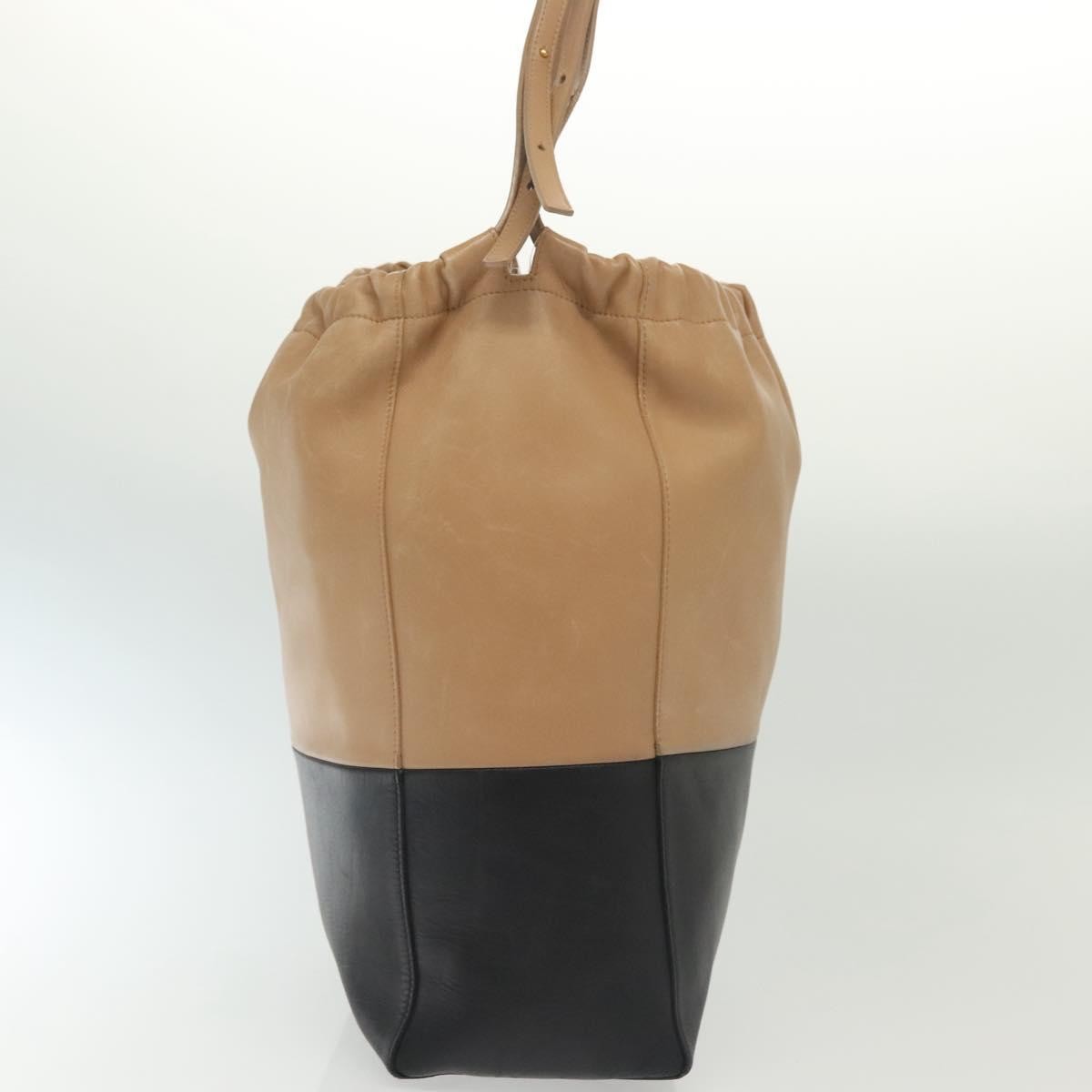 Celine Bicolor Drawstring Cabas Tote Leather, BEIGE, LEATHER, Tote bag