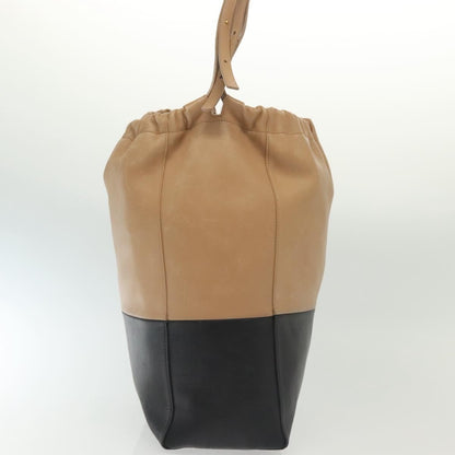 Celine Bicolor Drawstring Cabas Tote Leather, BEIGE, LEATHER, Tote bag