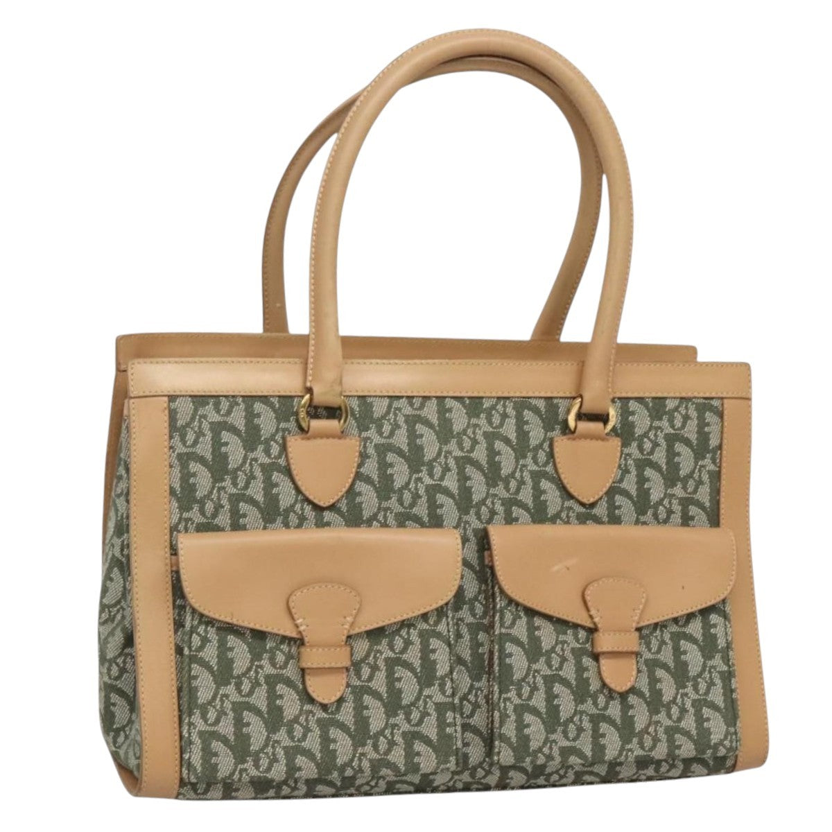 Christian Dior Vintage Trotter Double Pocket Tote Diorissimo Canvas, KHAKI, CANVAS, Tote bag