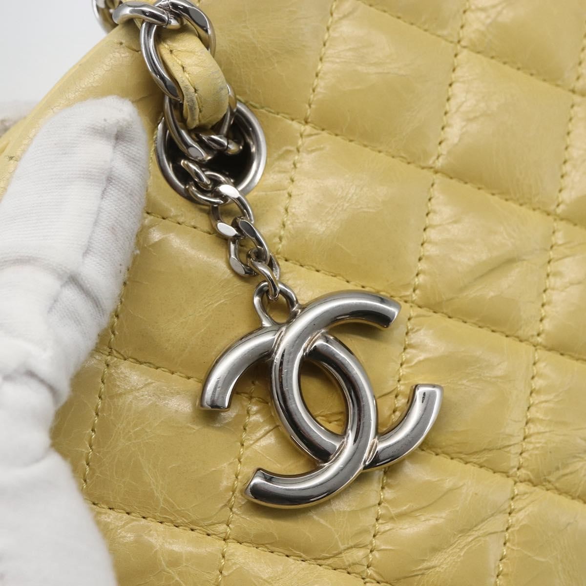 Chanel Just Mademoiselle Bag Quilted Aged Calfskin, YELLOW, LEATHER, Shoulder bag