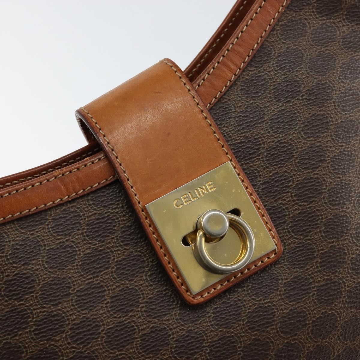 Celine Vintage Macadam Shoulder Bag Canvas and Leather, BROWN, CANVAS, Shoulder bag