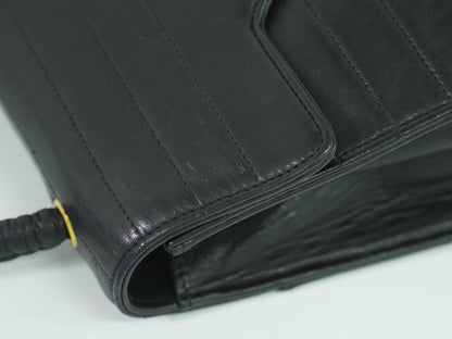 Chanel Flap shoulder Bag Leather, BLACK, LEATHER, Shoulder bag