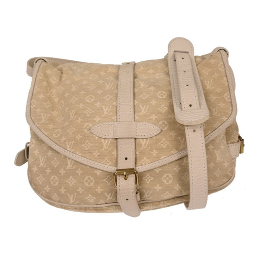 Louis Vuitton Saumur Handbag Mini Lin, WHITE, CANVAS, Shoulder bag