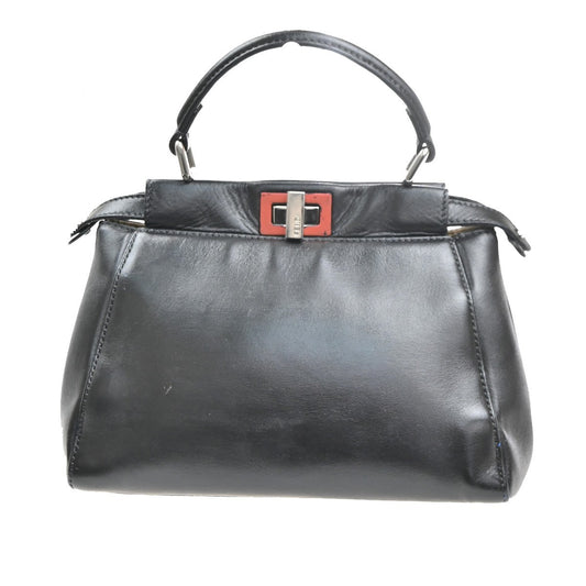 Fendi FENDI Peekaboo logo cuir leather, BLACK, LEATHER, Handbag