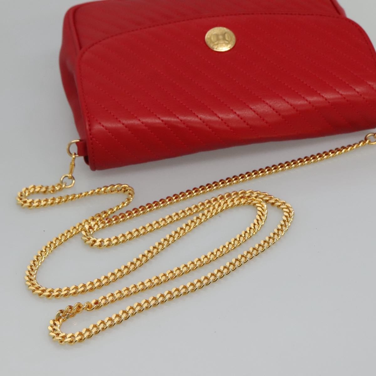Celine Chain Shoulder Bag Leather, RED, LEATHER, Shoulder bag