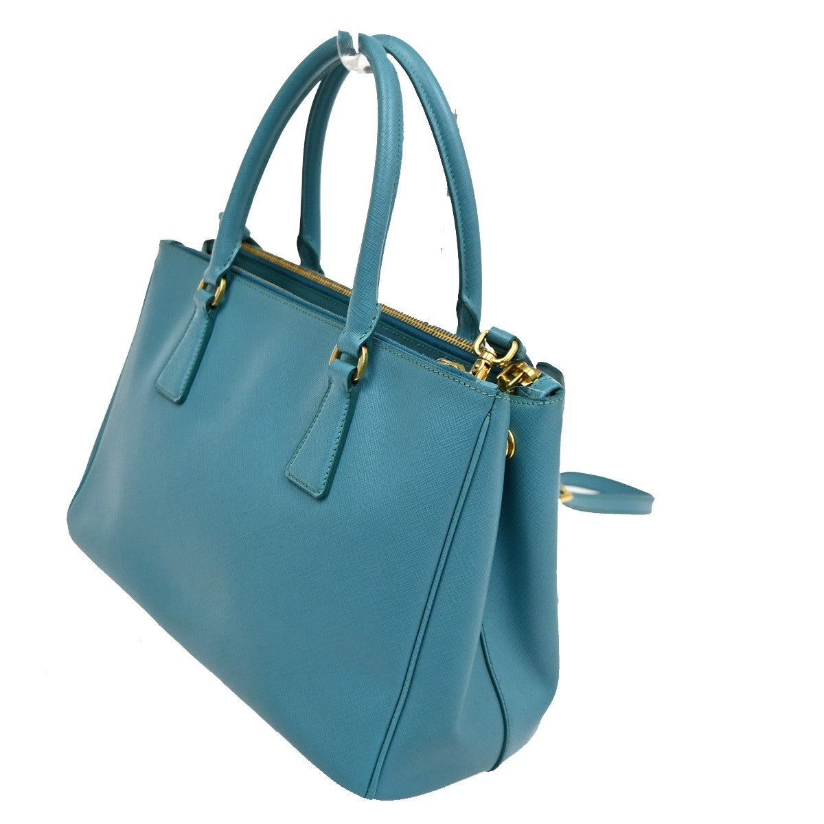 Prada Double Zip Lux Tote Saffiano Leather, BLUE, LEATHER, Tote bag