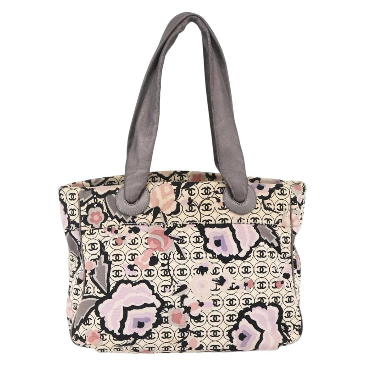 Chanel Vintage Floral Tote Canvas, BEIGE, CANVAS, Tote bag
