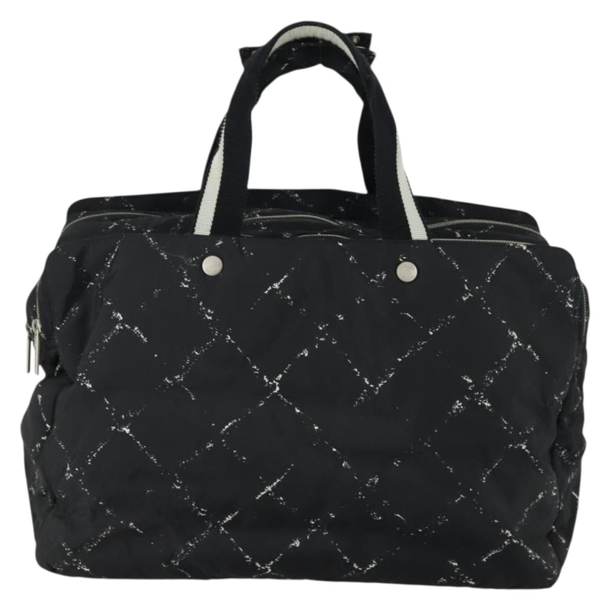 Chanel Travel Line Boston Bag Printed Nylon, BLACK, NYLON, Travel bag