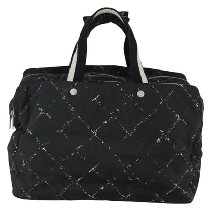 Chanel Travel Line Boston Bag Printed Nylon, BLACK, NYLON, Travel bag