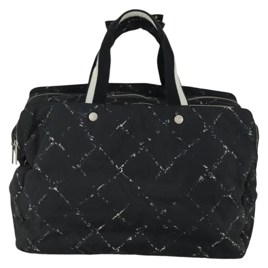 Chanel Travel Line Boston Bag Printed Nylon, BLACK, NYLON, Travel bag