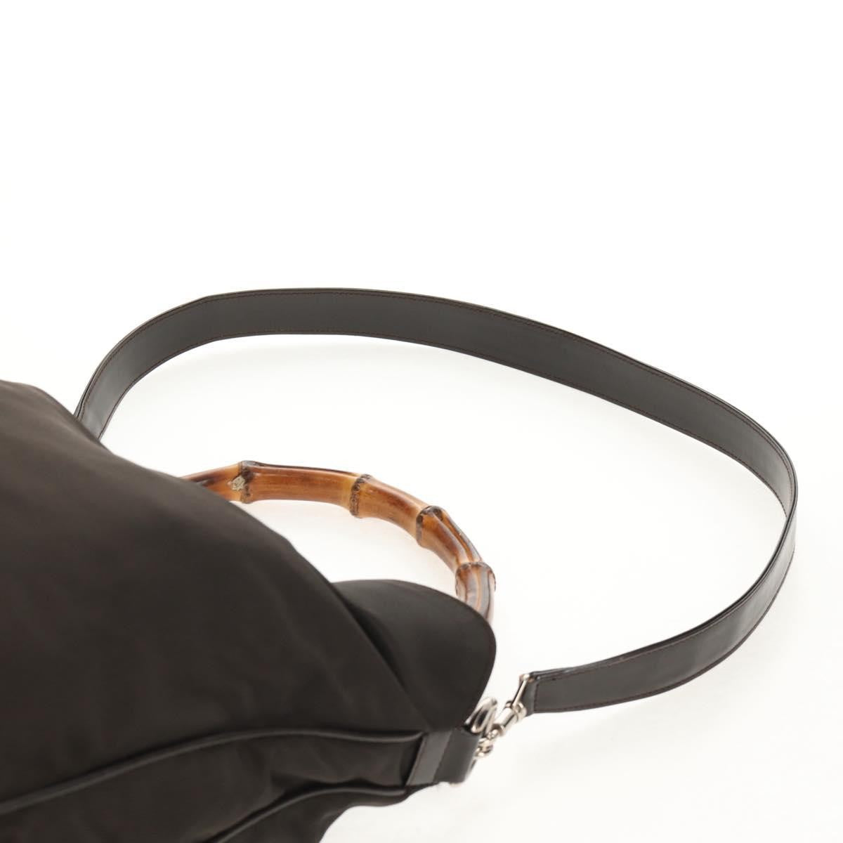 Gucci Vintage Bamboo Shoulder Bag Nylon, BROWN, NYLON, Shoulder bag