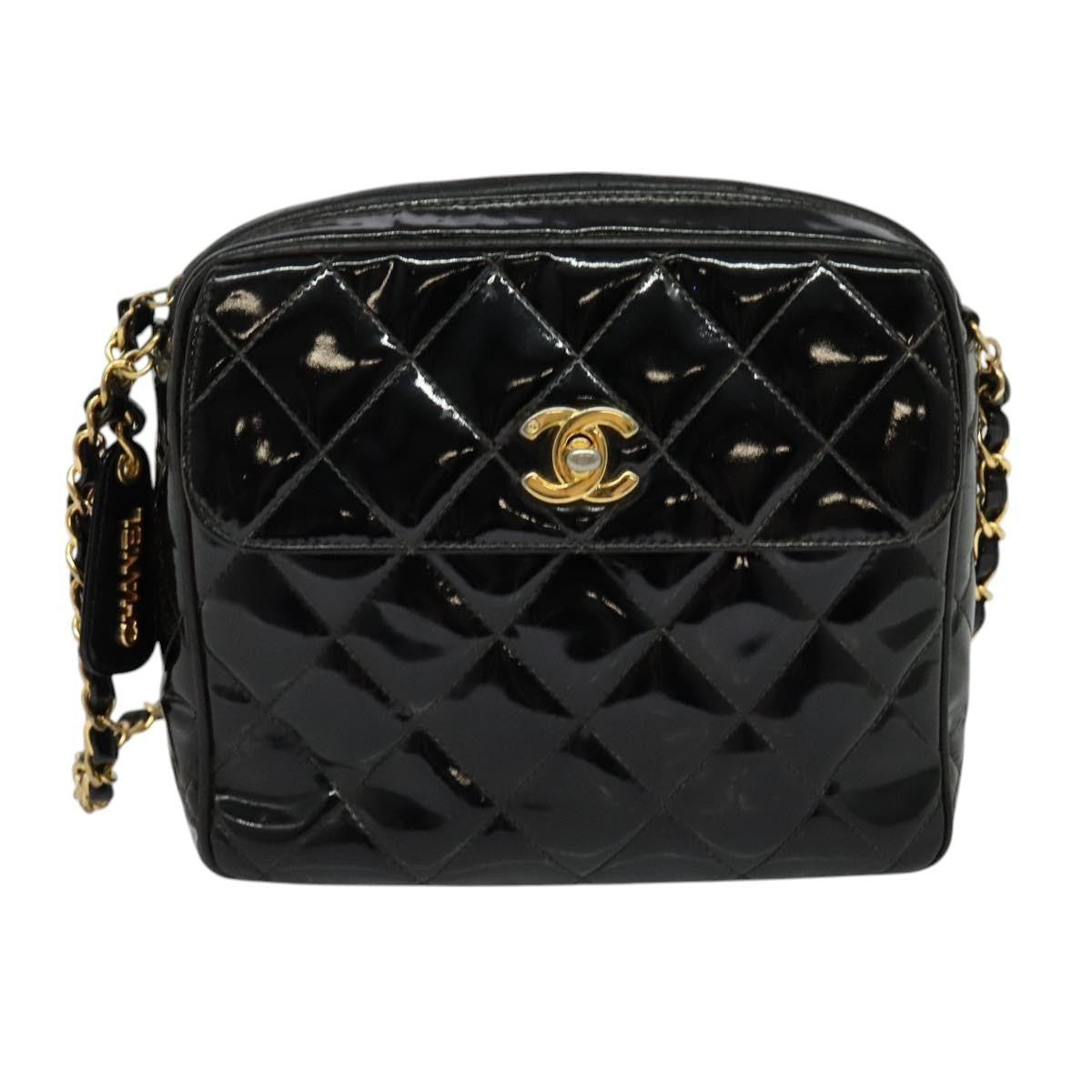Chanel Vintage Square Front Pocket Camera Bag Quilted Patent, BLACK, PATENT_LEATHER, Shoulder bag