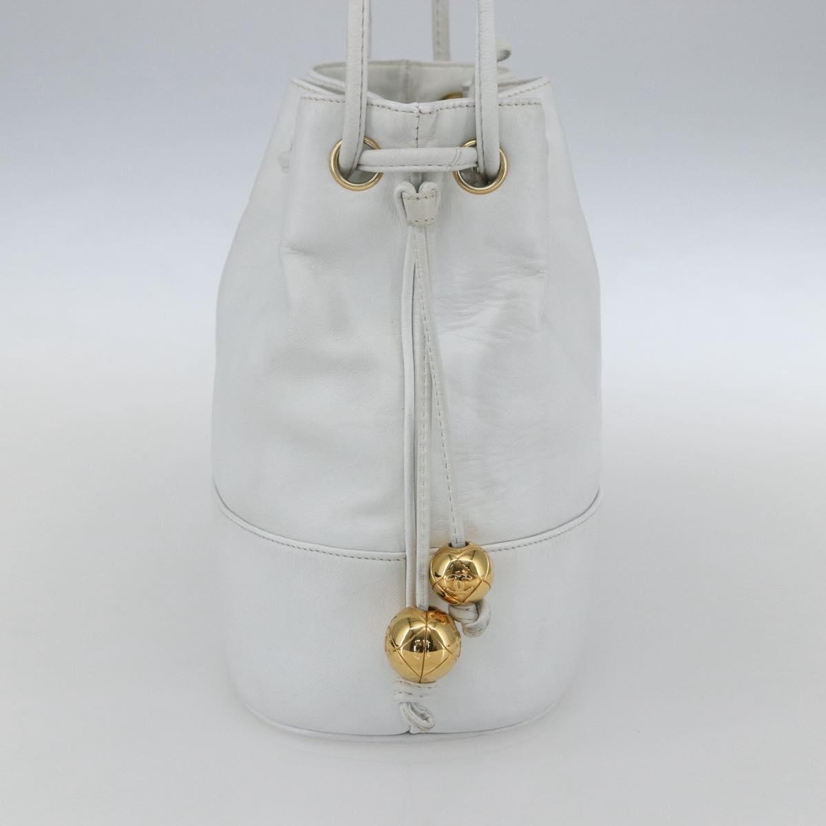 Chanel Vintage CC Drawstring Bucket Bag Caviar, WHITE, LEATHER, Shoulder bag