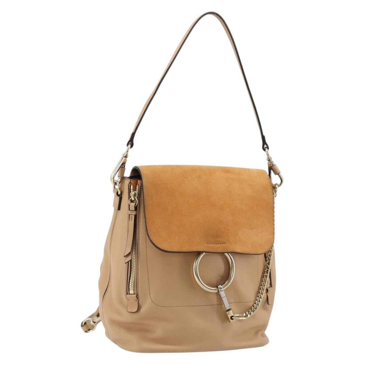 Chloe Faye Backpack Suede with Applique, Beige, Leather, Backpack