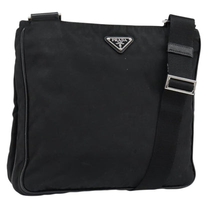 Prada Flat Messenger Bag Tessuto, BLACK, NYLON, Shoulder bag