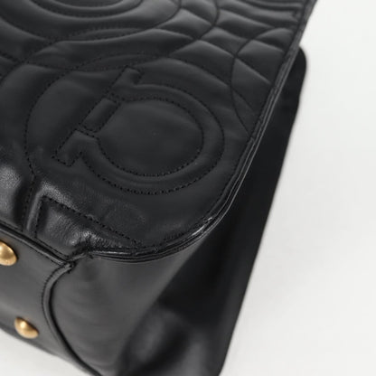 Salvatore Ferragamo Gancini Convertible Tote Quilted Leather, BLACK, LEATHER, Tote bag