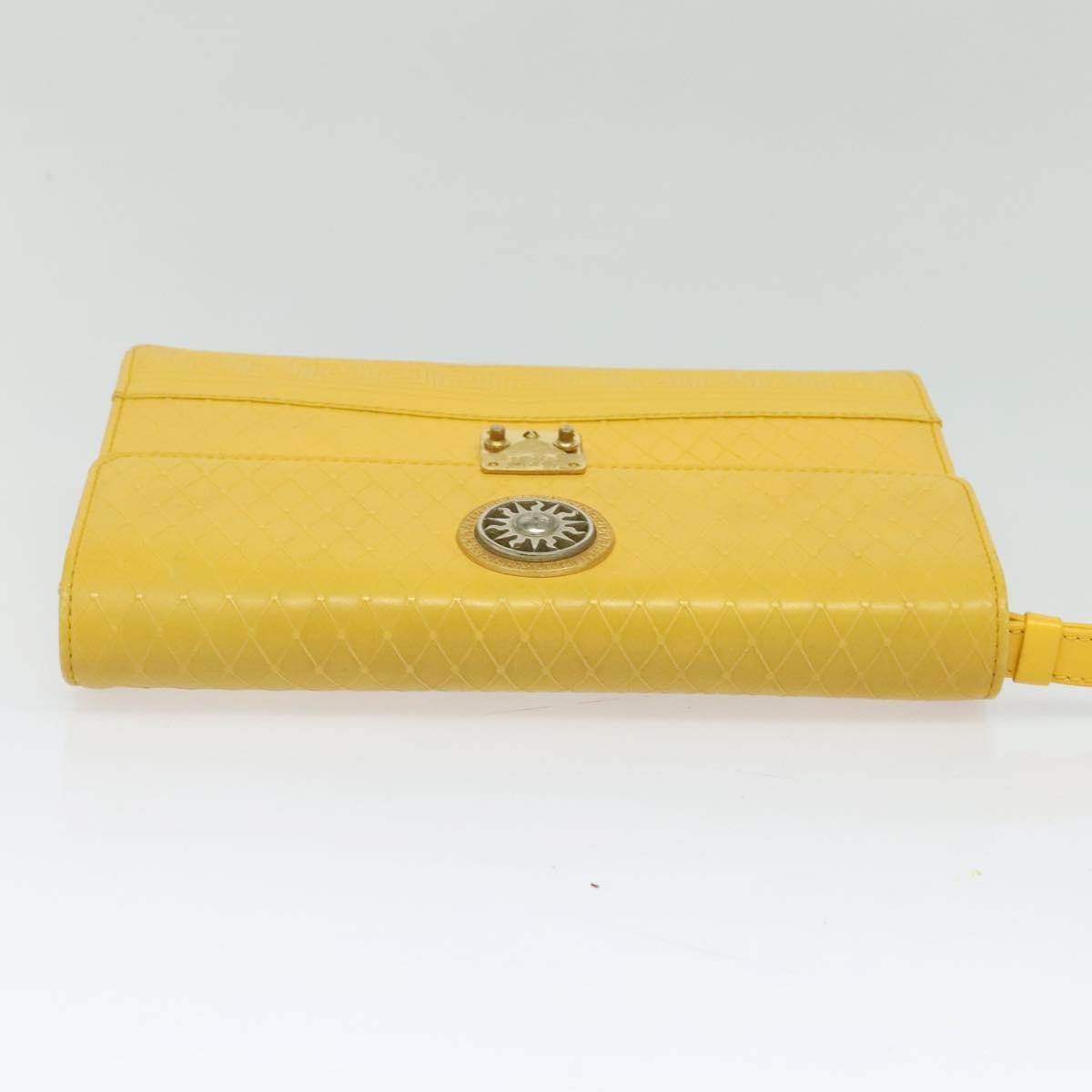 Versace Wristlet Pouch Leather, YELLOW, LEATHER, Clutche & pouche