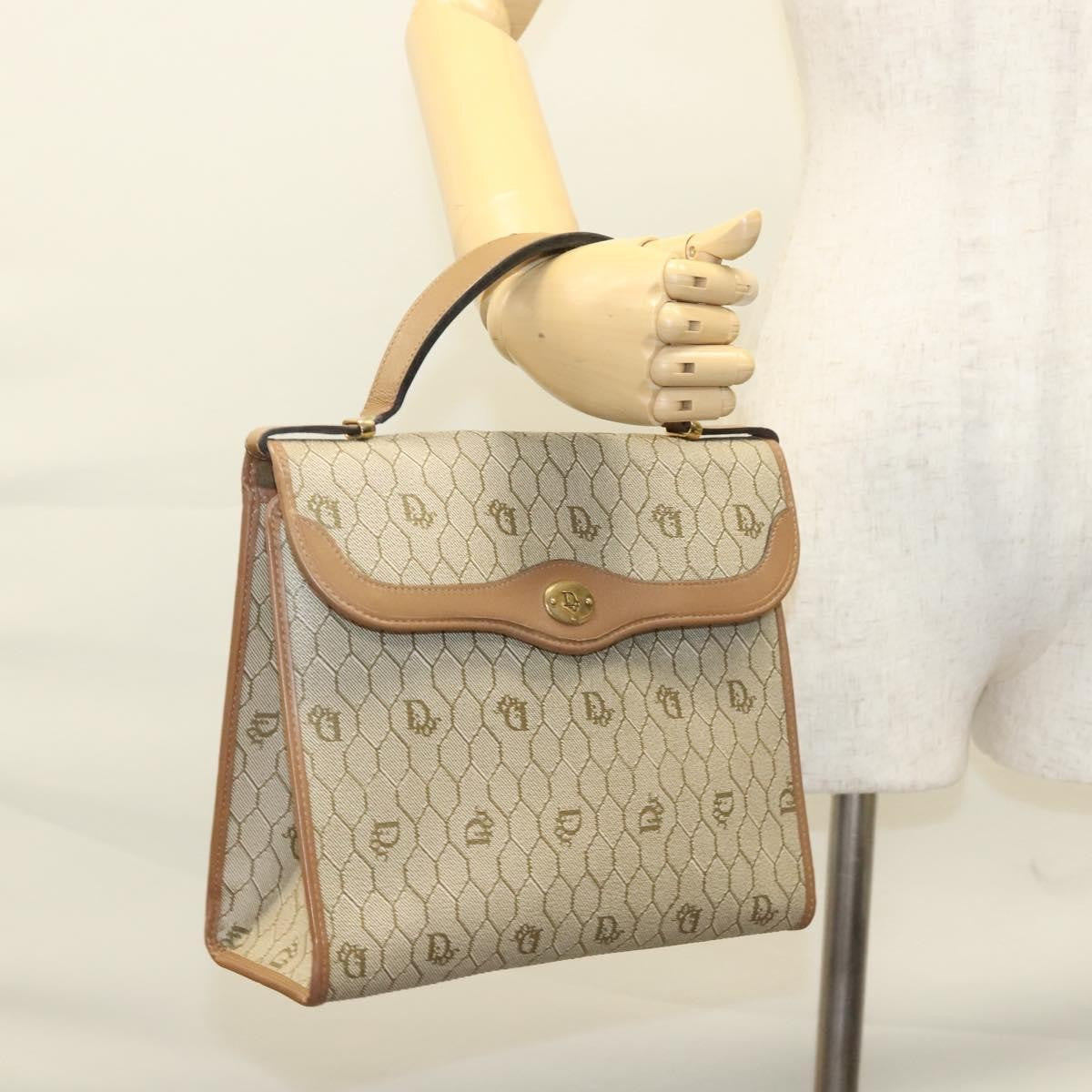 Christian Dior Vintage Honeycomb Handbag Canvas Leather, BEIGE, CANVAS, Handbag