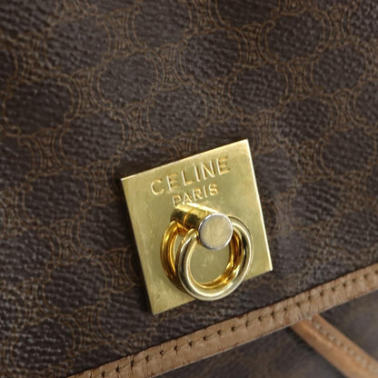 Celine Vintage Macadam Backpack Canvas and Leather, BROWN, CANVAS, Backpack