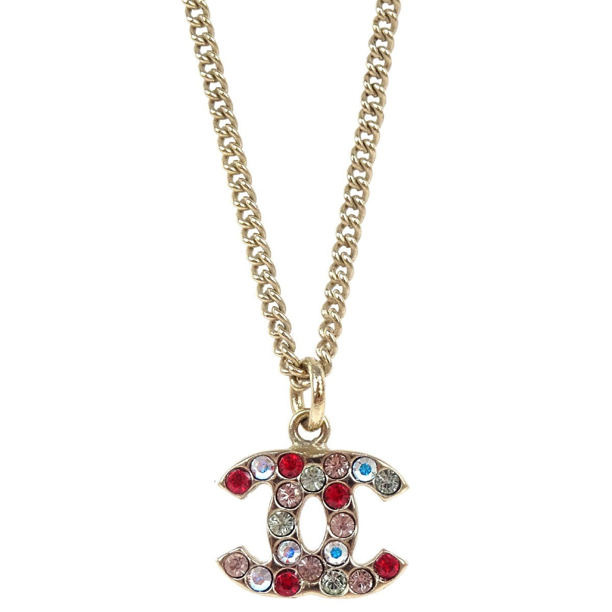 Chanel CC Pendant Necklace Multicolor Crystal Embellished Metal, GOLD, GOLD_PLATED, Necklace