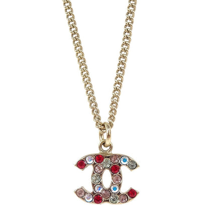 Chanel CC Pendant Necklace Multicolor Crystal Embellished Metal, GOLD, GOLD_PLATED, Necklace