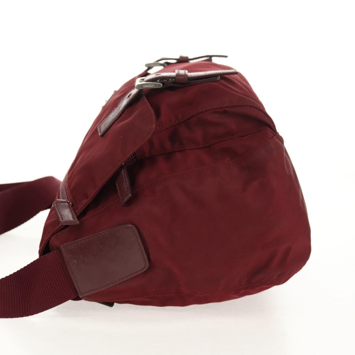 Prada Double Buckle Flap Messenger Bag Tessuto, BURGUNDY, NYLON, Shoulder bag