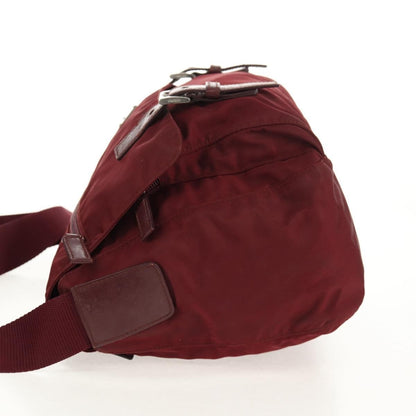 Prada Double Buckle Flap Messenger Bag Tessuto, BURGUNDY, NYLON, Shoulder bag