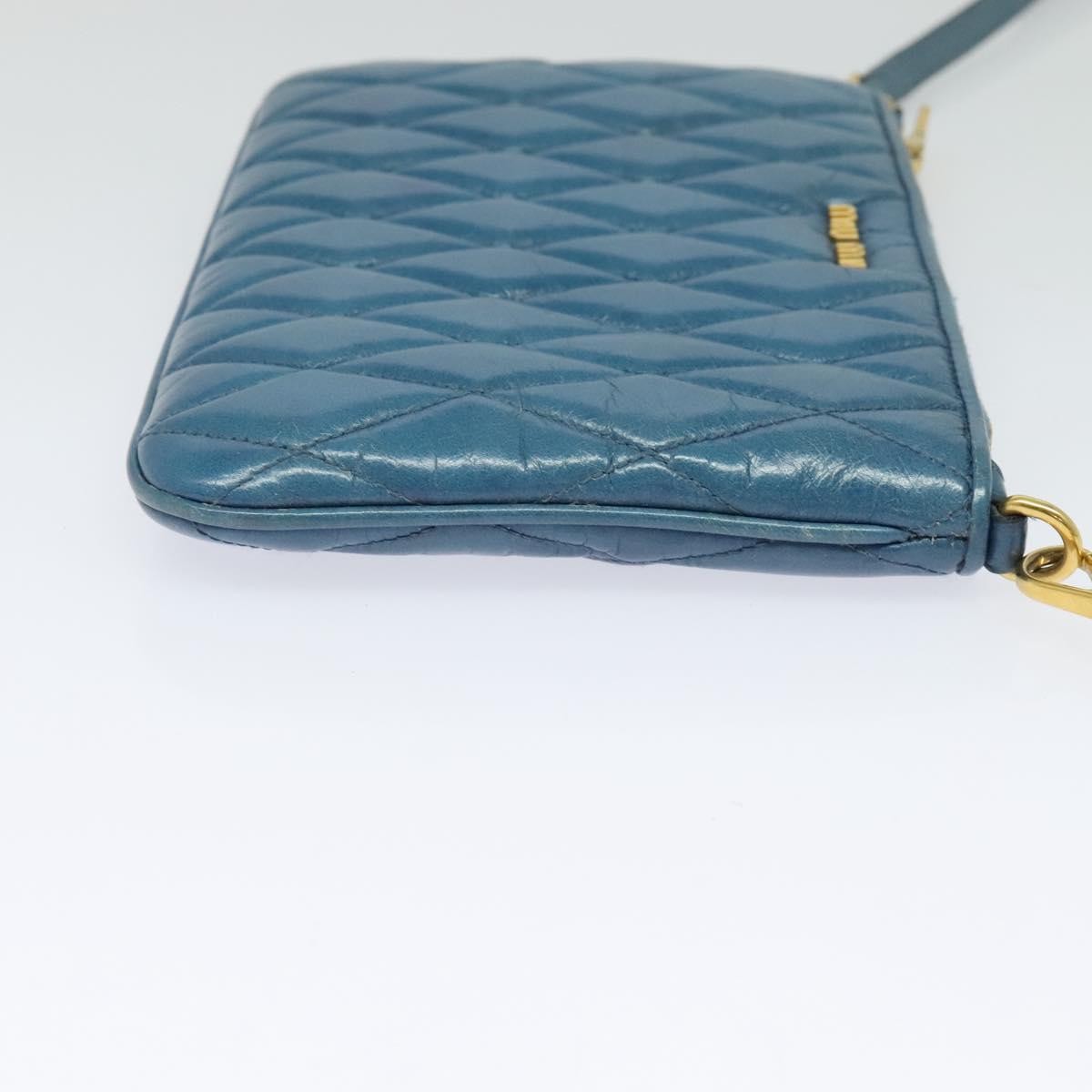 Miu Miu Zip Wristlet Pouch Matelasse Leather, BLUE, LEATHER, Clutche & pouche