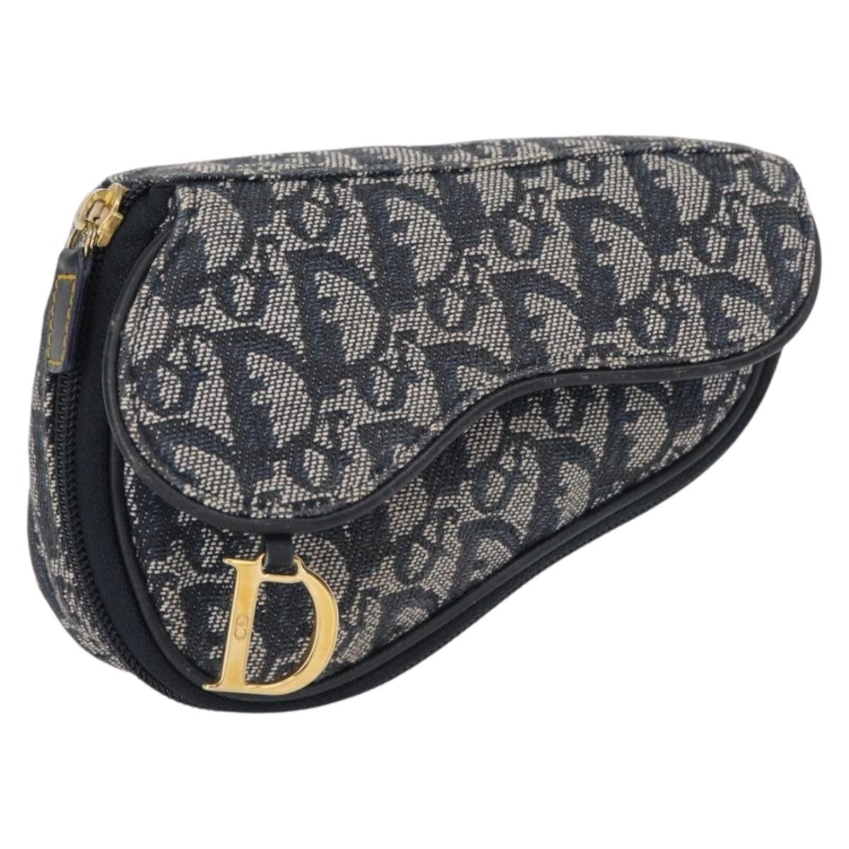 Christian Dior Saddle Zip Pouch Diorissimo Canvas, NAVY, CANVAS, Clutche & pouche
