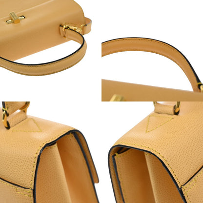 Celine Vintage Convertible Turnlock Top Handle Bag Leather, YELLOW, LEATHER, Handbag