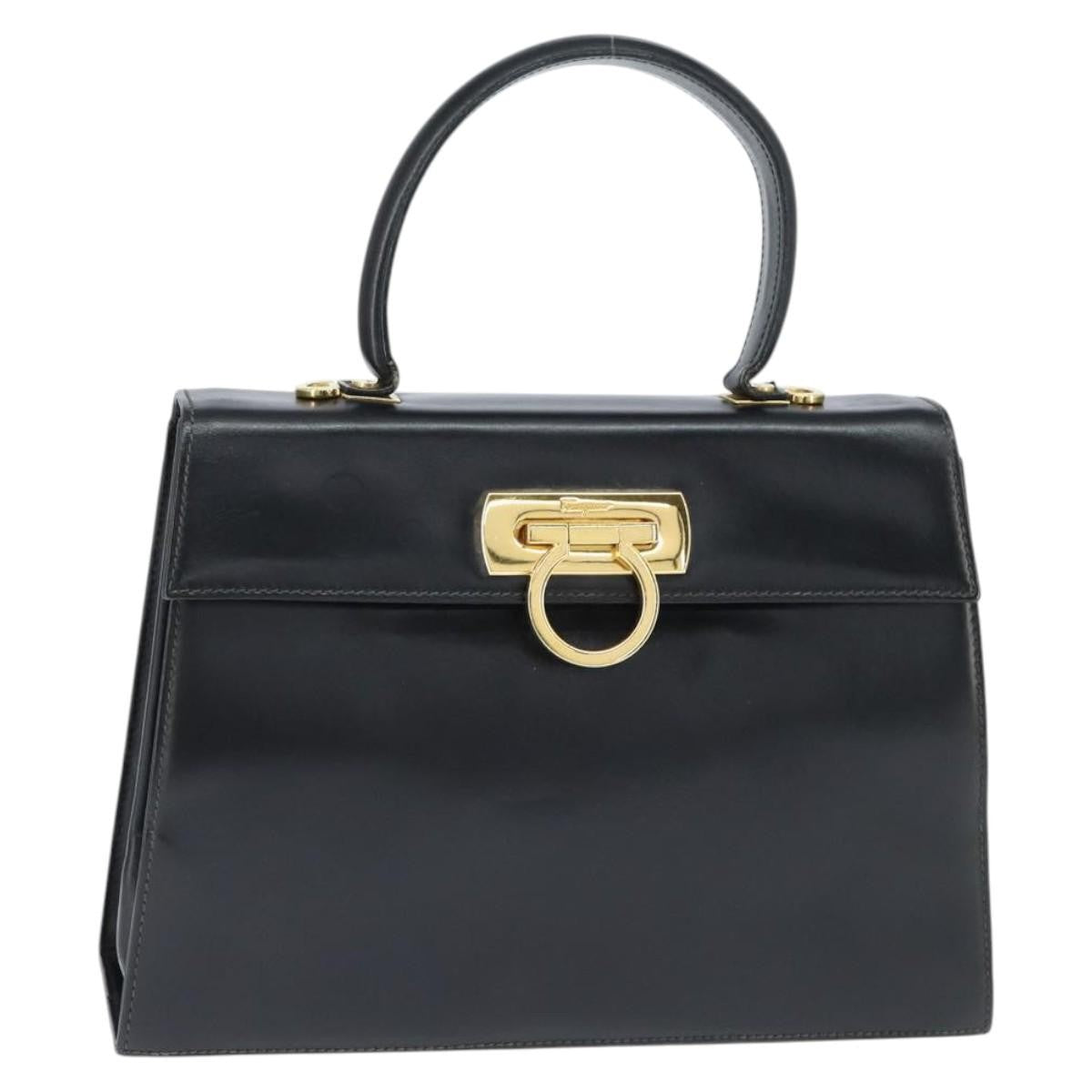 Salvatore Ferragamo Gancini Convertible Top Handle Bag Leather, BLACK, LEATHER, Handbag