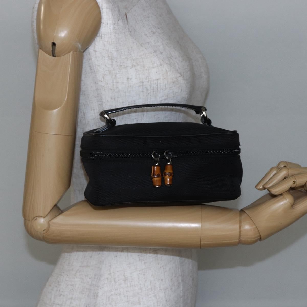 Gucci Vintage Bamboo Vanity Case Nylon, Black, Nylon, Handbag
